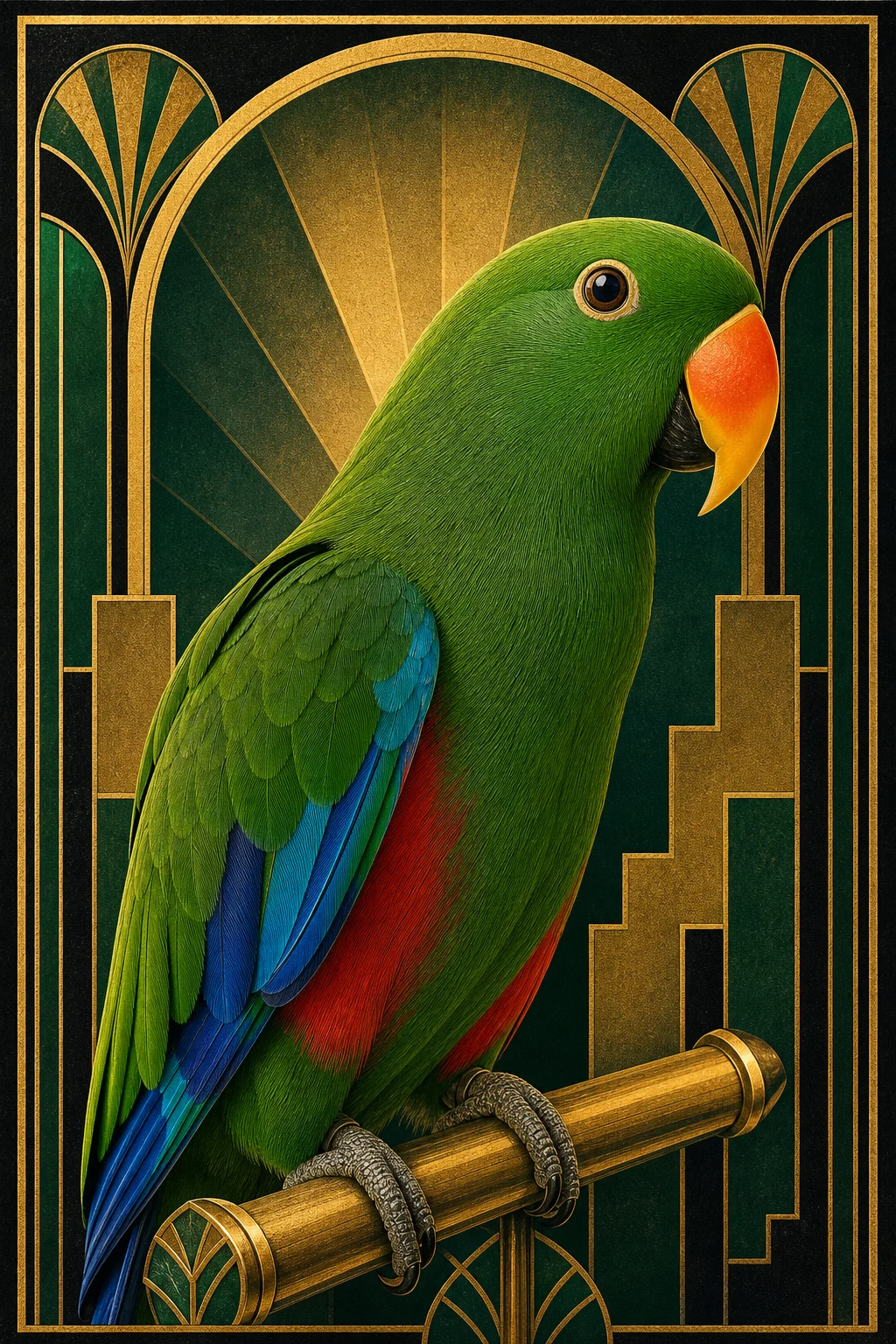 Art Deco Poster Parrot pet portrait style
