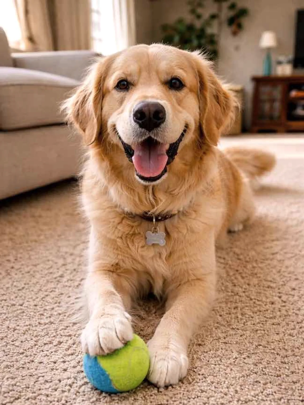 Natural iPhone-style photo of a Golden retriever before Botanical Portrait conversion