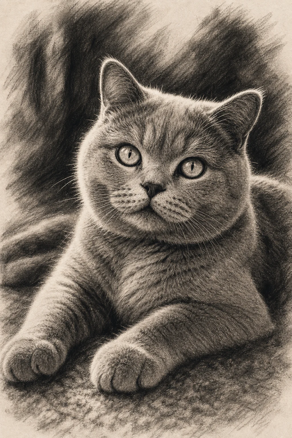 Charcoal Portrait Gray cat pet portrait style