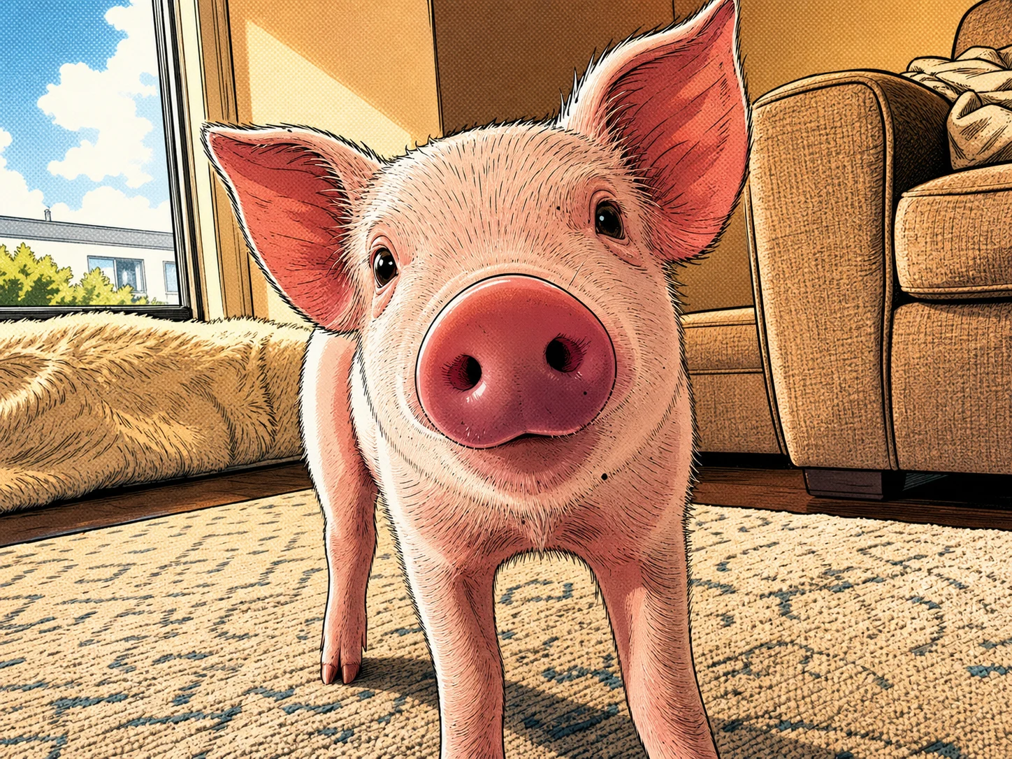 Comic Book Pig pet portrait style