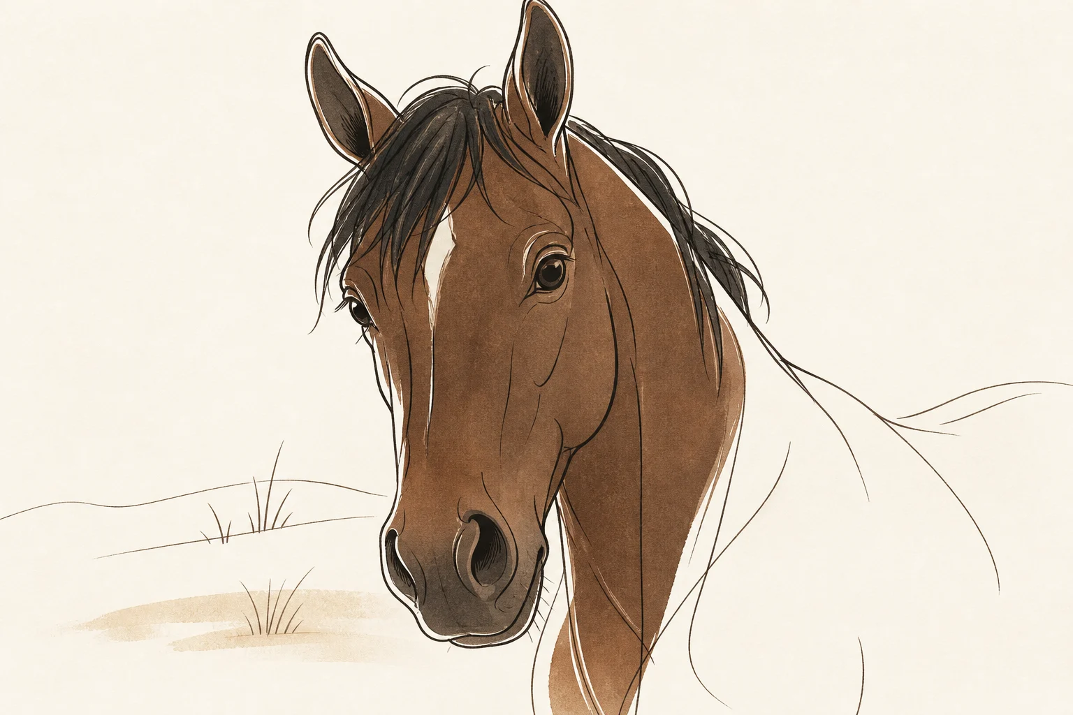 Minimal Line Art Horse pet portrait style