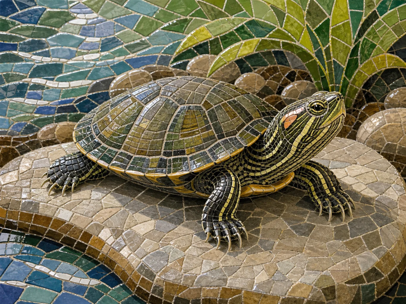 Mosaic Tile Turtle pet portrait style