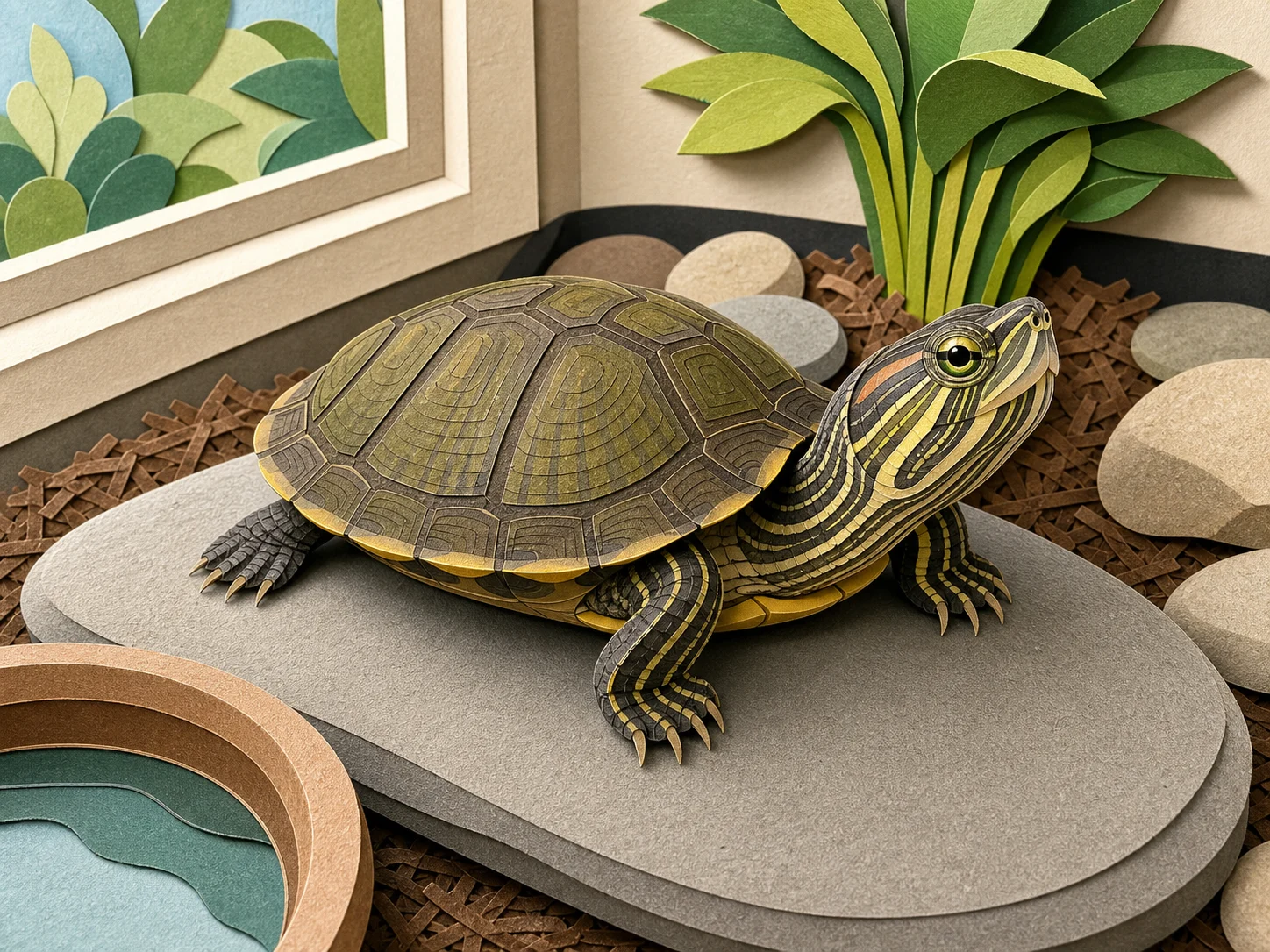 Paper Cutout Turtle pet portrait style
