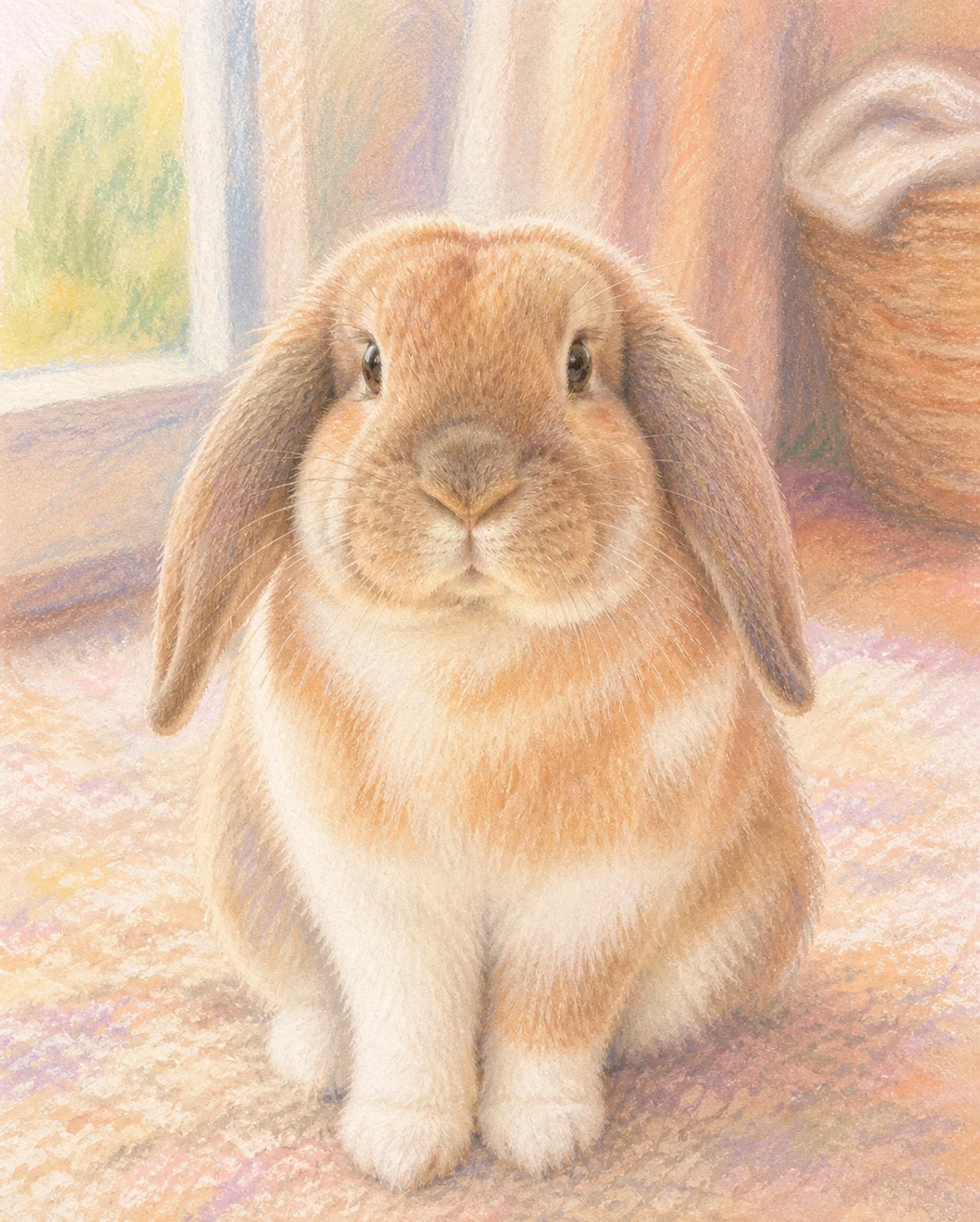 Pastel Illustration Lop-eared rabbit pet portrait style