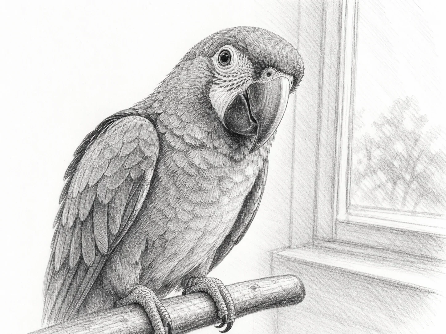Pencil Sketch Parrot pet portrait style