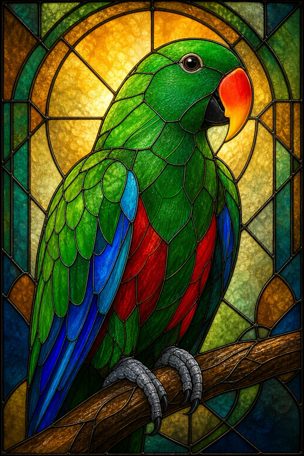 Stained Glass Macaw parrot pet portrait style