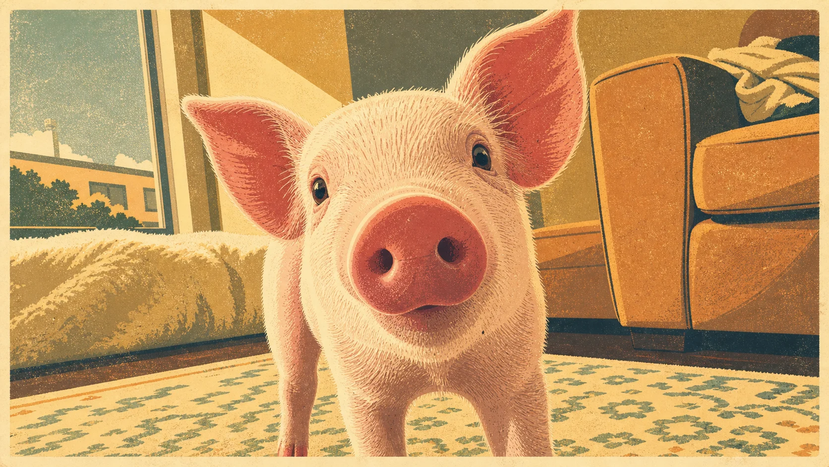 Vintage Poster Pig pet portrait style